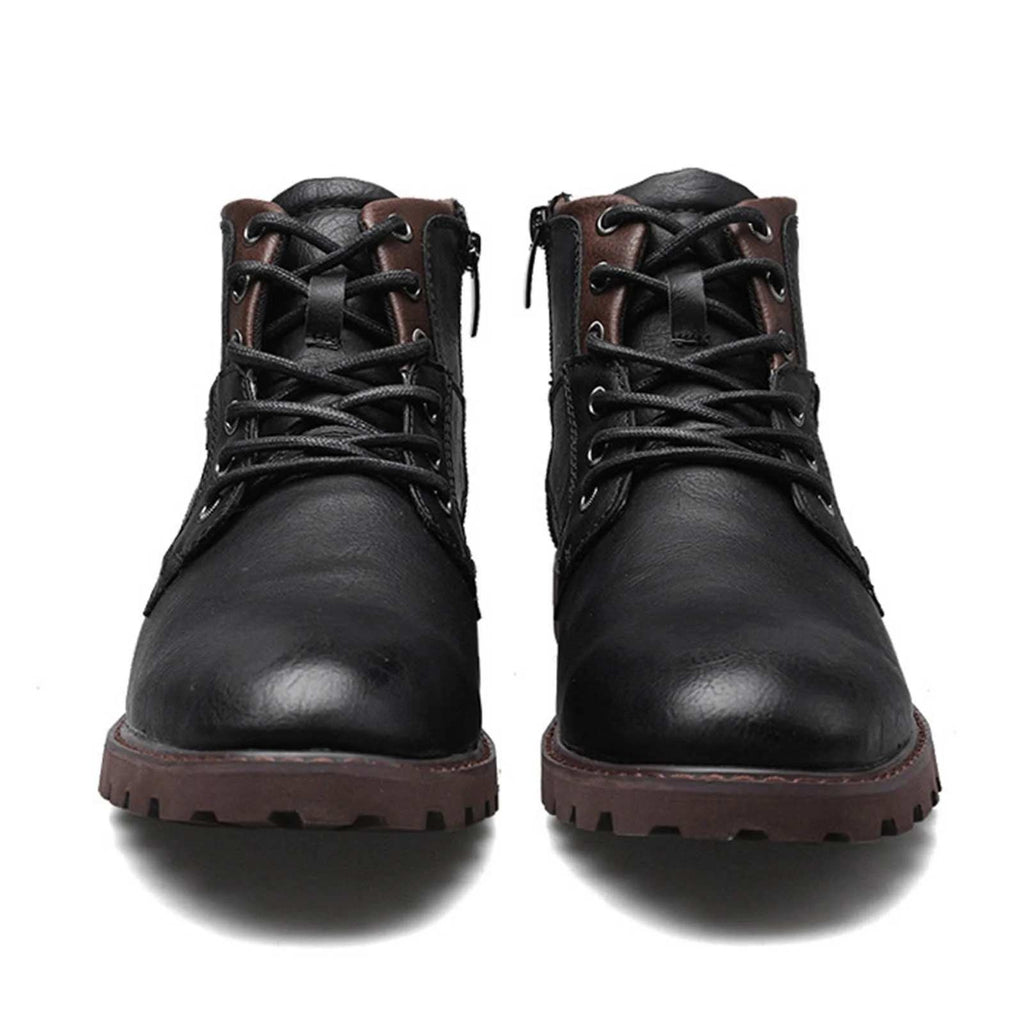 Men's US 15 Black Ankle Boots Lace Up Oxford Faux Leather Motorcycle Boots Com