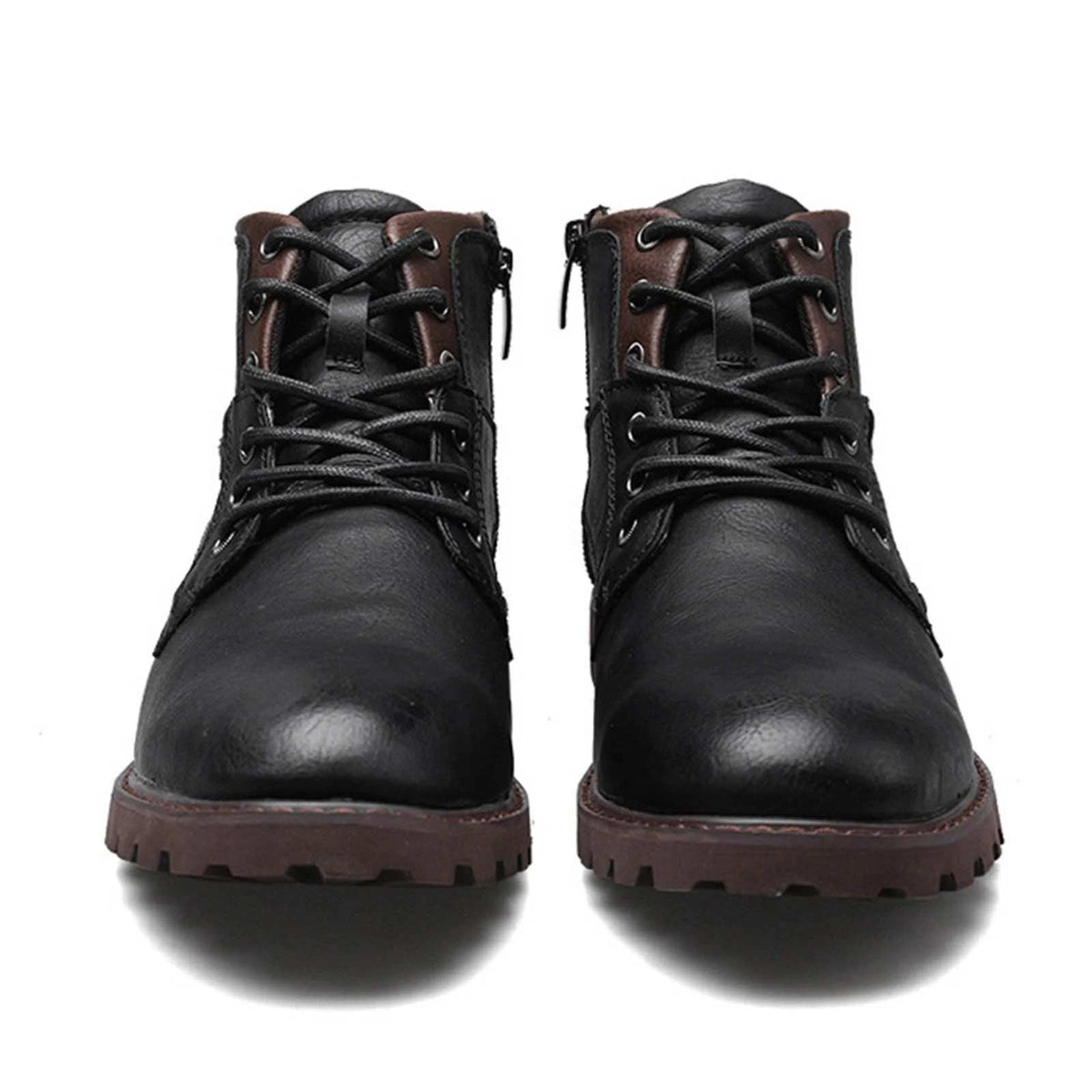 Men's US 15 Black Ankle Boots Lace Up Oxford Faux Leather Motorcycle Boots Com