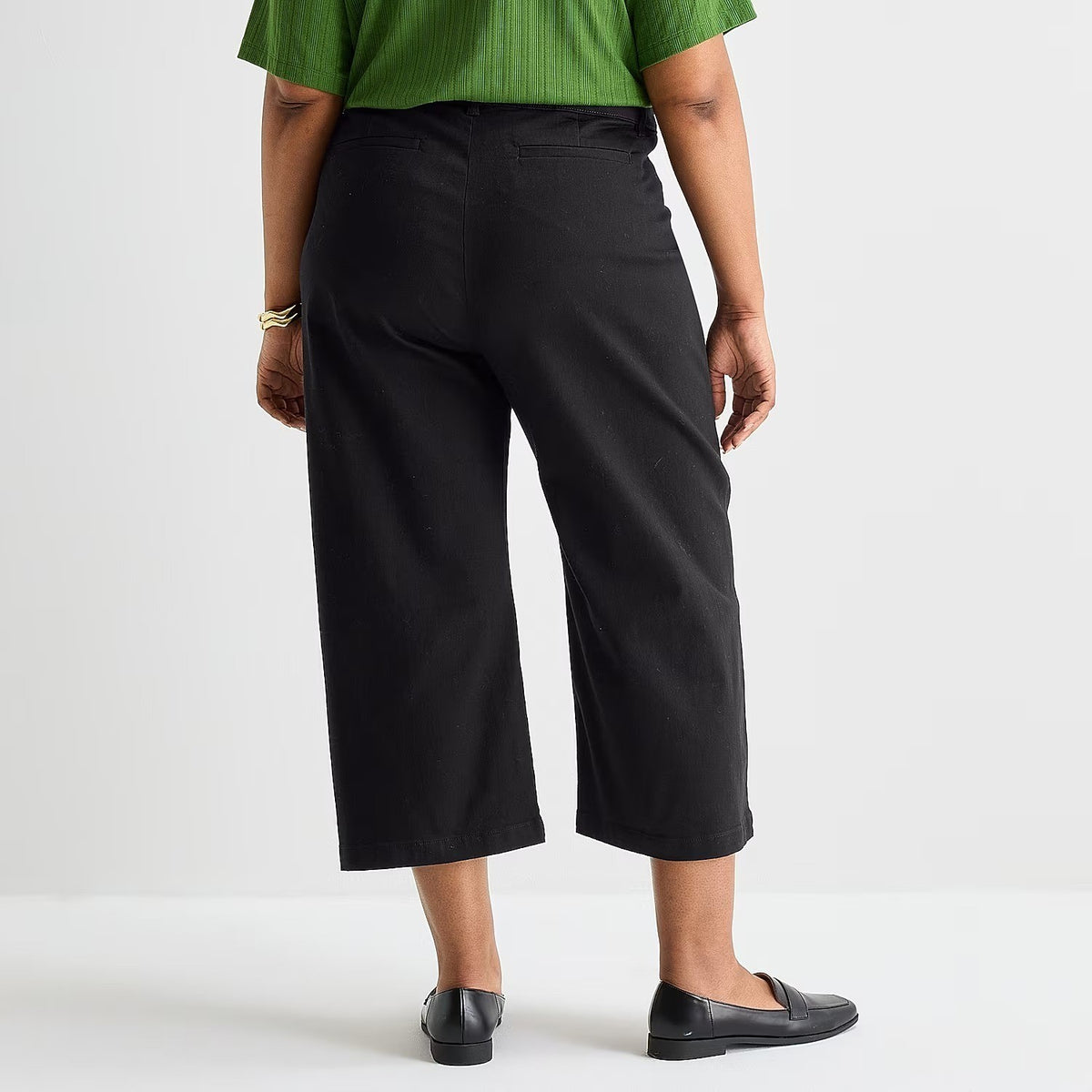 MSRP $58 Liz Claiborne Women's 22W Black Wide Leg Mid Rise Cropped Pants
