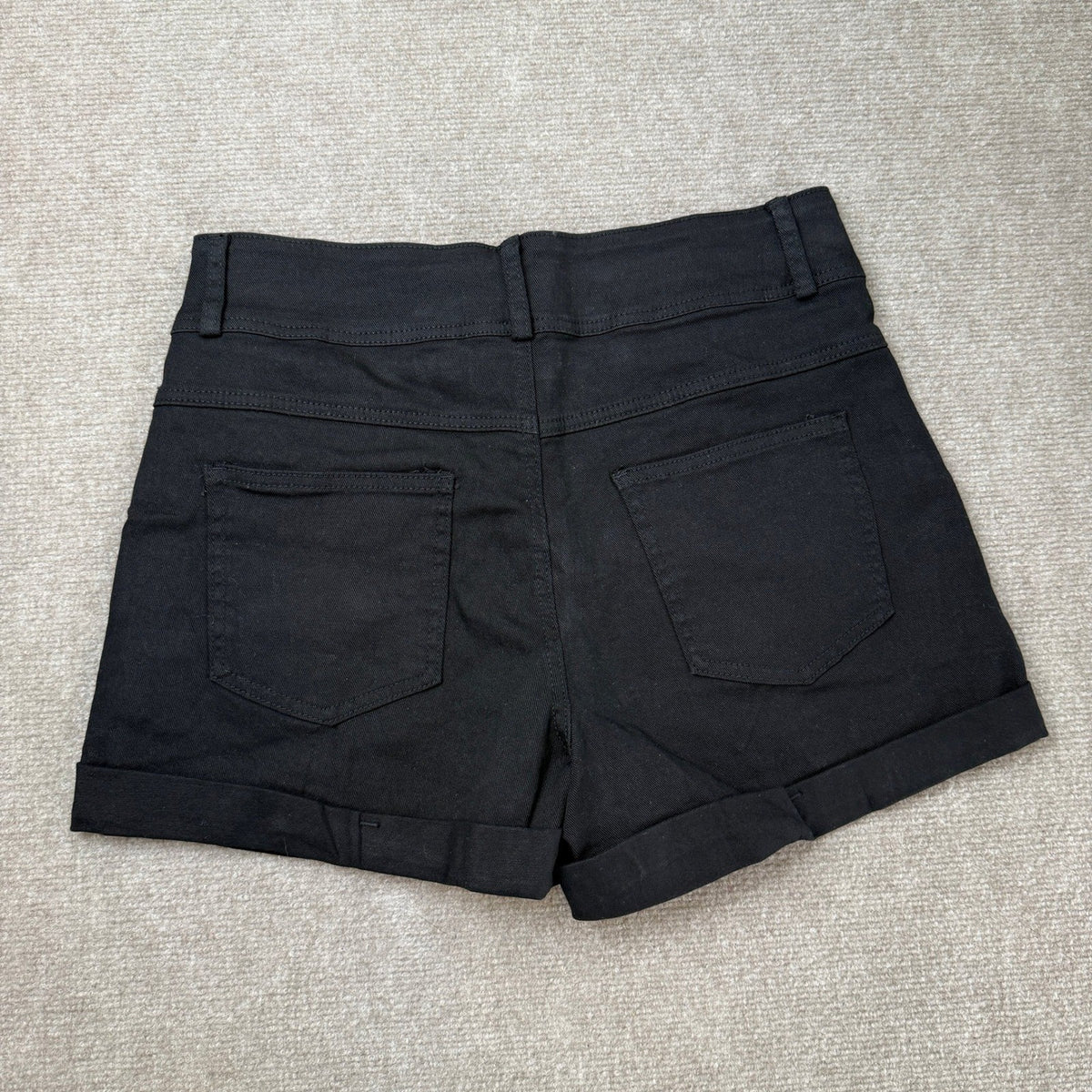 MSRP $39 Hilltichu Womens L Black Relaxed Fit Casual High Waist Denim Shorts
