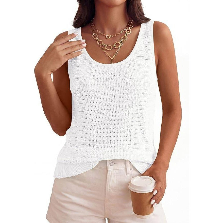 PRETTYGARDEN Women's M Crochet Top Summer Boho Sleeveless Sweater Tank Tops