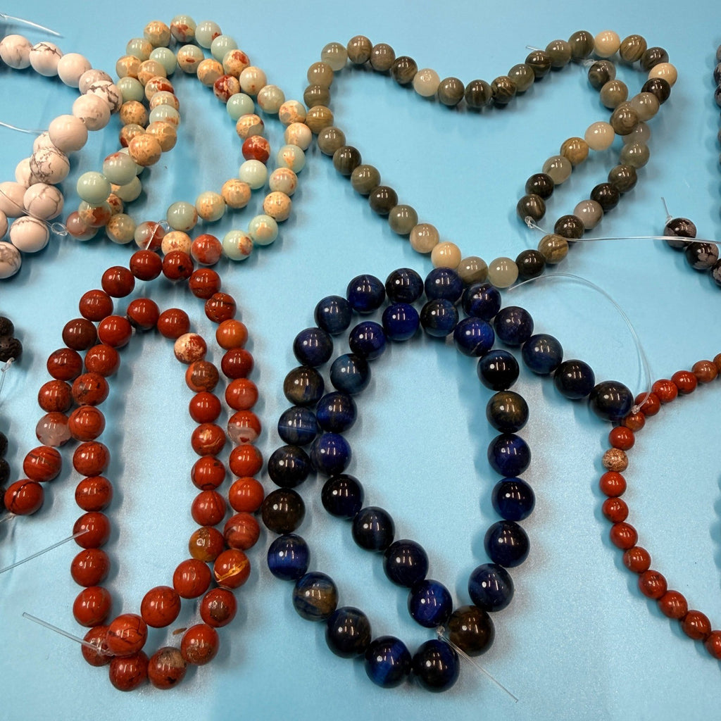 Set of 10 Natural Gemstone Round Beads Strands 15" Sizes 6,8,10 mm 14oz №B17