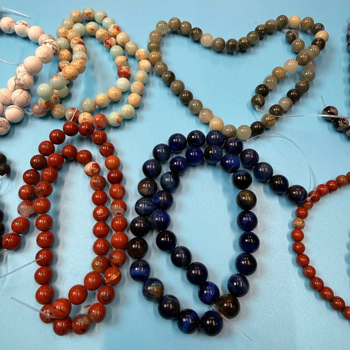 Set of 10 Natural Gemstone Round Beads Strands 15" Sizes 6,8,10 mm 14oz №B17