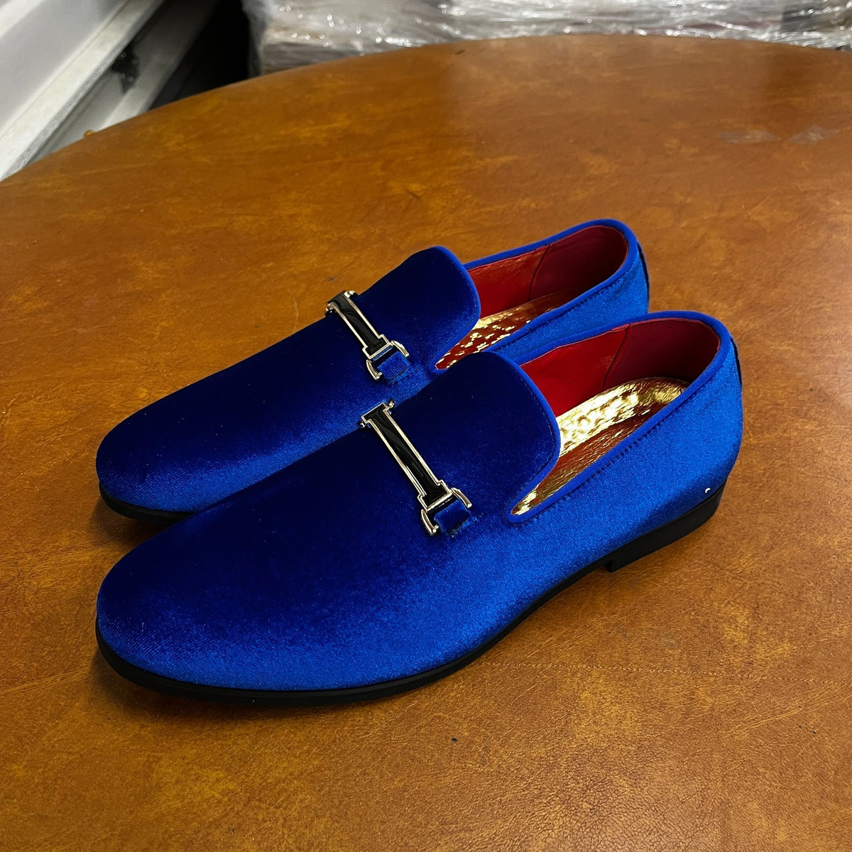Santimon Men's US 6.5 - 12 Blue Velvet Loafers Horsebit Buckle Moccasin Shoes
