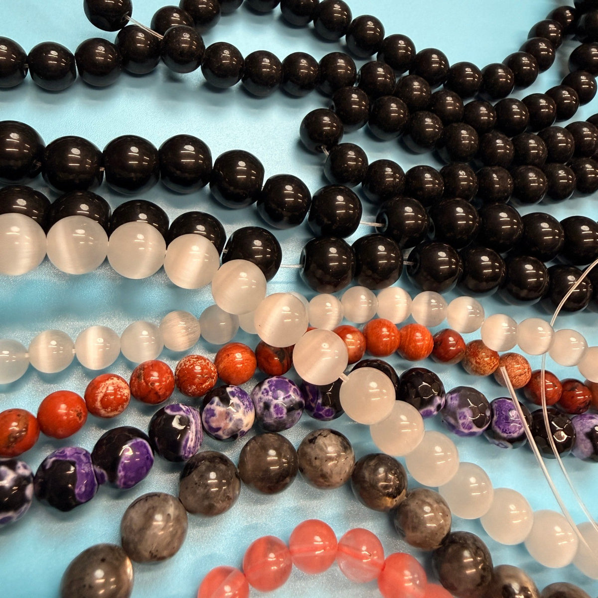 Set of 10 Natural Gemstone Round Beads Strands 15" Sizes 6,8,10 mm 19oz №B20