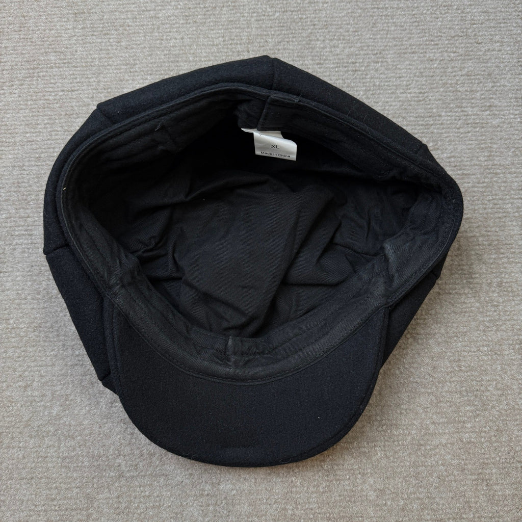 MSRP $32 POUDAY Men's XL Black Wool Blend Newsboy Cap Irish Cap Newsies Cabbie