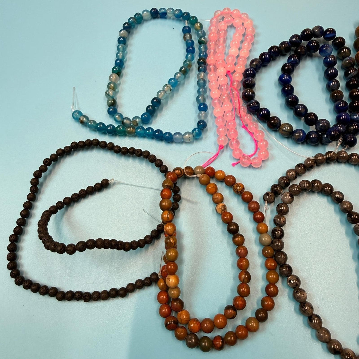 Set of 10 Natural Gemstone Round Beads Strands 15" Sizes 6,8,10 mm 11oz №B25