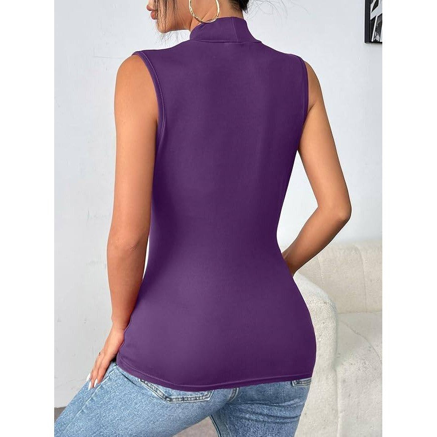 Zeagoo Women's M Purple Mock Turtleneck Tank Top Slim Fitted Sleeveless Top