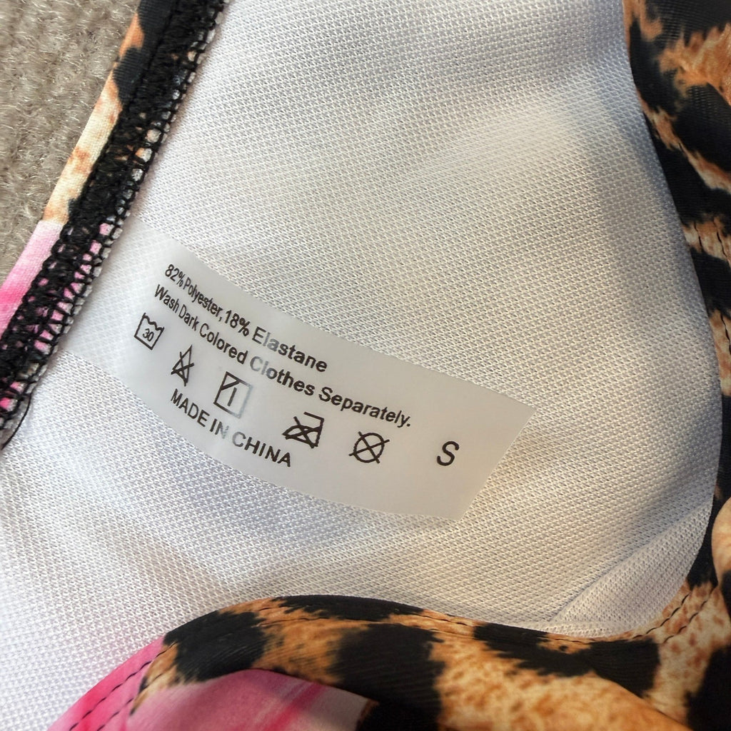 MSRP $35 Verdusa Women's S 2 Piece Leopard Cute Babydoll Tankini Swimsuit