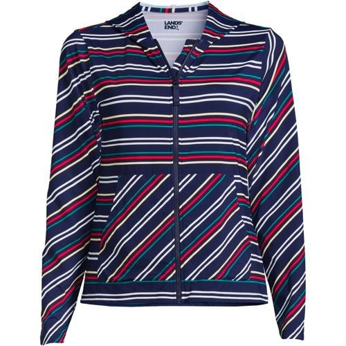 Land’s End Women's M LONG Full Zip Hooded Long Sleeve Rash Guard Cover-up