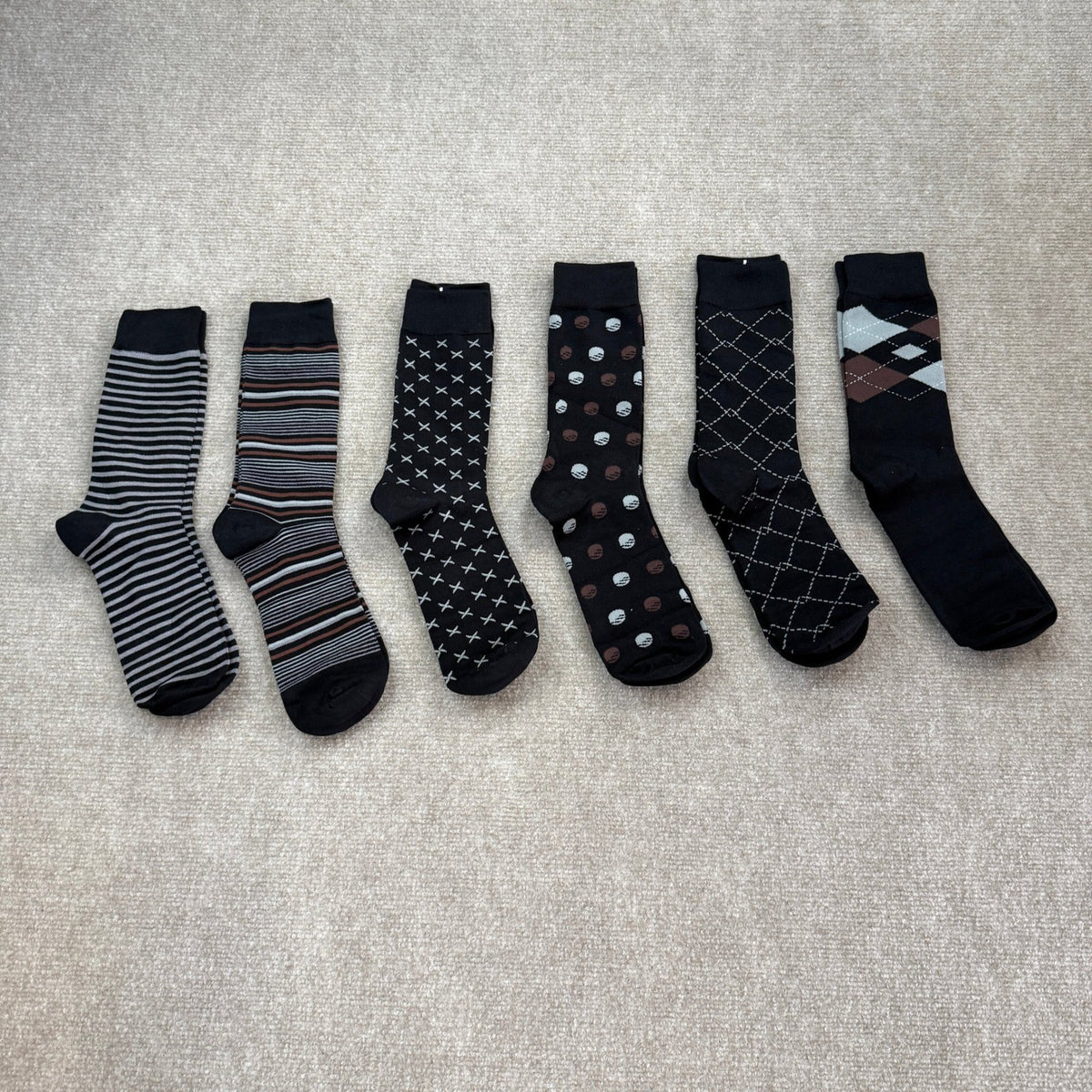 Set of 6 SUKBRGIR Men's US 8-13 Black Geometric Dress Socks Business Casual