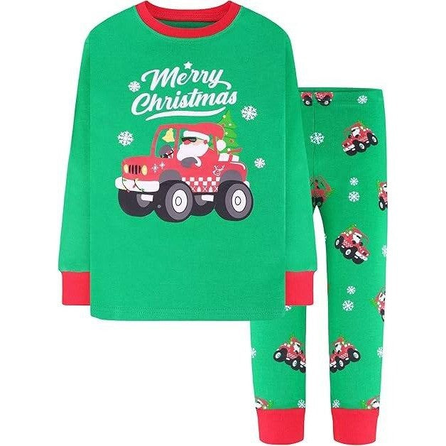 MSRP $23 DAUGHTER QUEEN Green Santa 2T Boys & Girls Christmas Pajamas 100% Cott