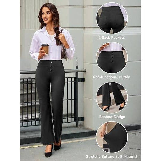 Keriffe Women's M Black Bootcut Dress Pants High Waist Stretchy Business Work C