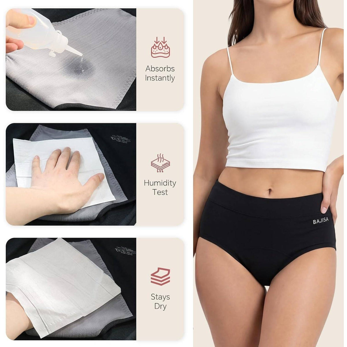 MSRP $31 BAJISA 3 Pack Women's L Incontinence Underwear Cotton Leakproof Period
