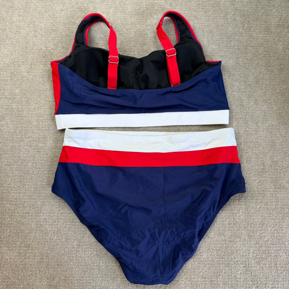 MSRP $33 Herseas Women's 2XL High Waisted 2 Piece Sporty Color Block Bikini