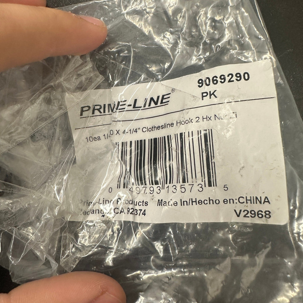 Set of 10 Prime-Line 9069290 Clothesline Hooks With Nuts, 1/4 in.-20 X 4-1/4