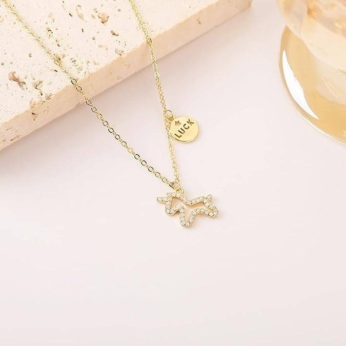 Necklaces for Women Temperament Clavicle Chain Choker w/ Unicorn Pendant Plate