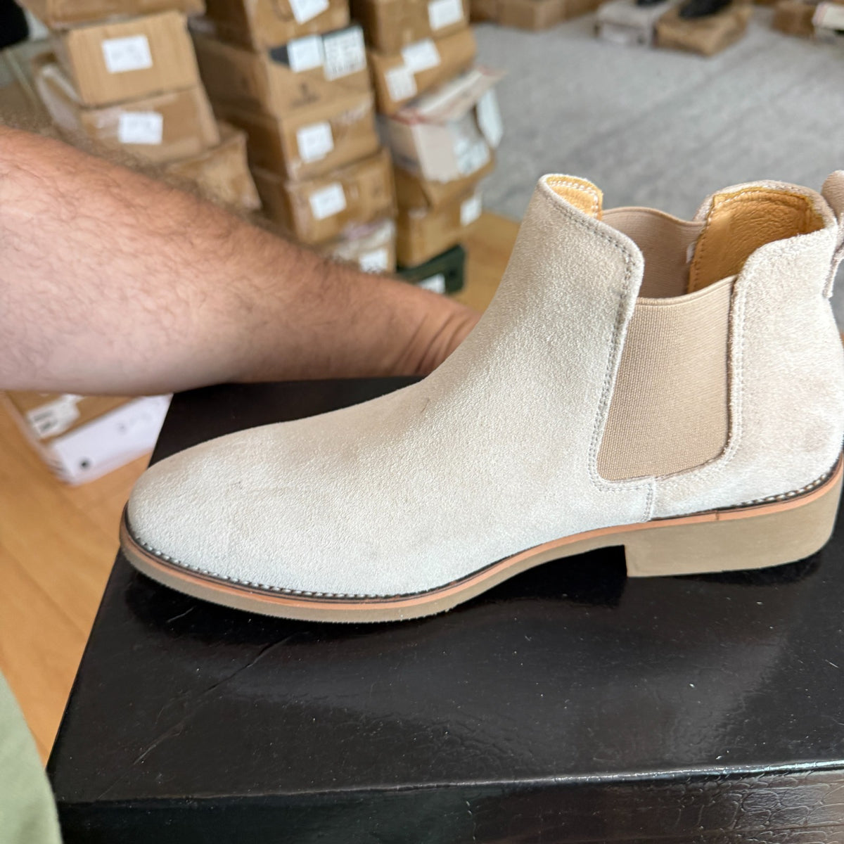 Santimon Men's US 6-6.5 Beige Suede Casual Chelsea Ankle Dress Boots