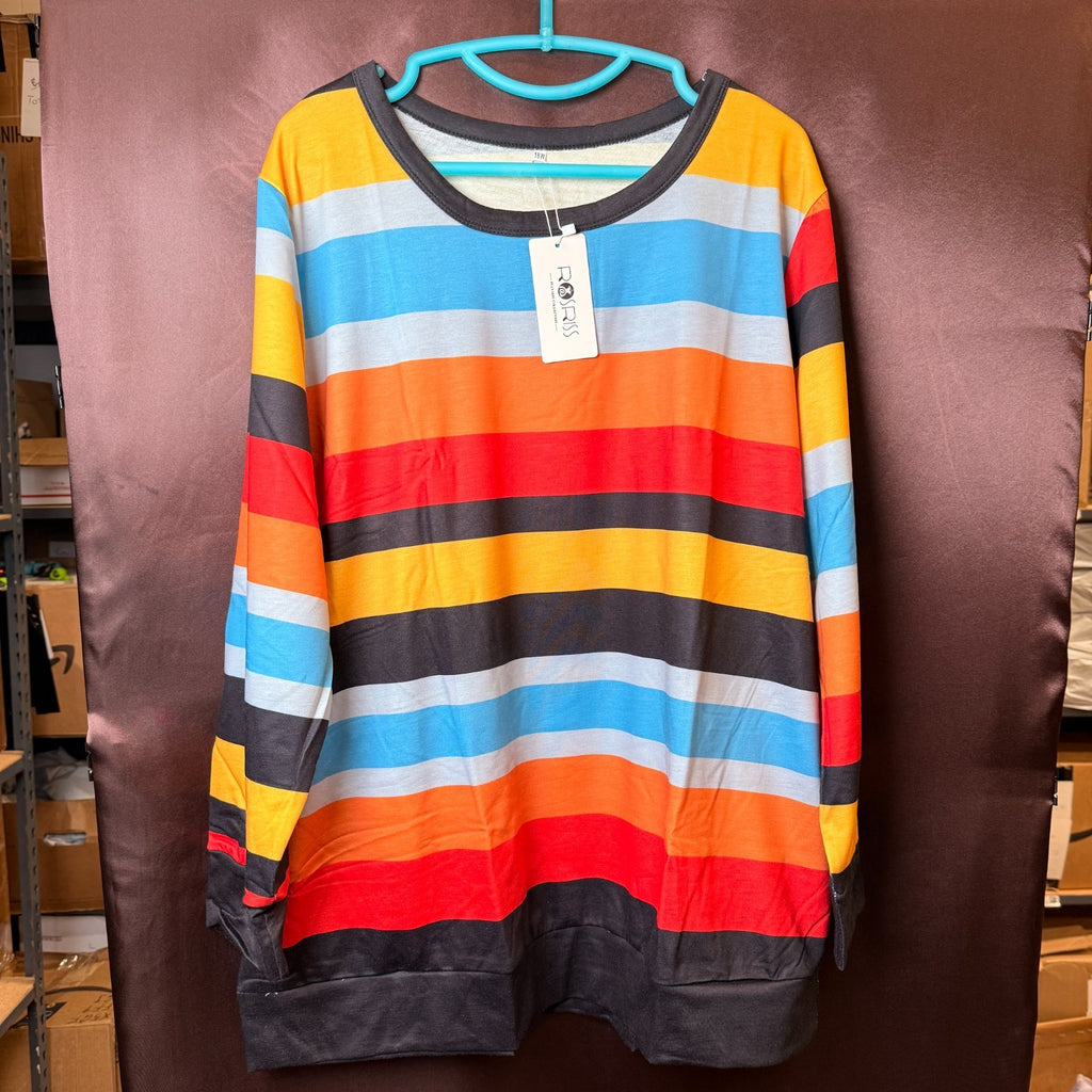 ROSRISS Women's 14W-18W Striped Sweatshirt Colorblock Long Sleeve Shirt Tunic