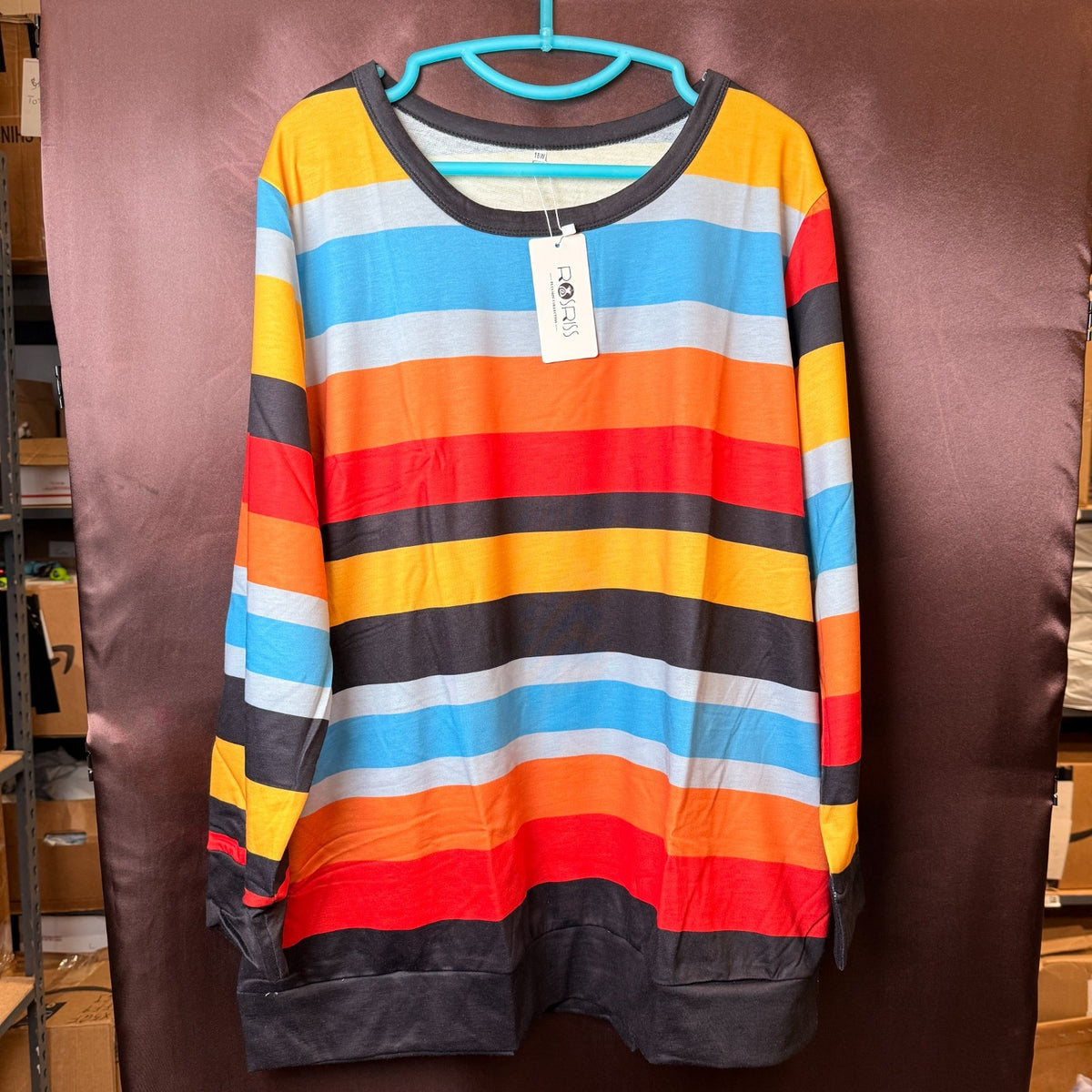 ROSRISS Women's 14W-18W Striped Sweatshirt Colorblock Long Sleeve Shirt Tunic