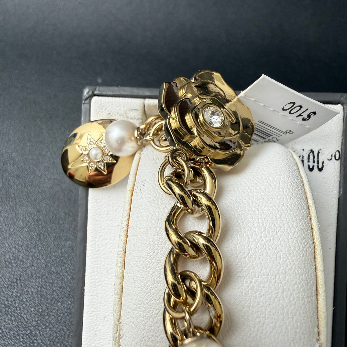 MSRP $100 Armitron 75/5684GP Women's Gold Tone Charm Dangle Bracelet Watch New