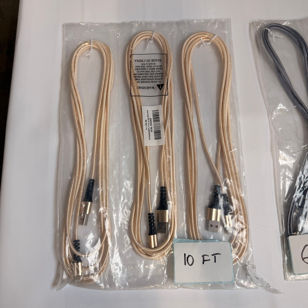 Lot of 5 Mixed USB-A & USB-C to Lightning Braided Fast Charging Cables 6ft 10ft