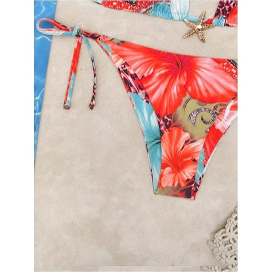 MSRP $44 RoseSeek Women's XS 2 Piece Leopard Floral Bikini Set Halter Triangle