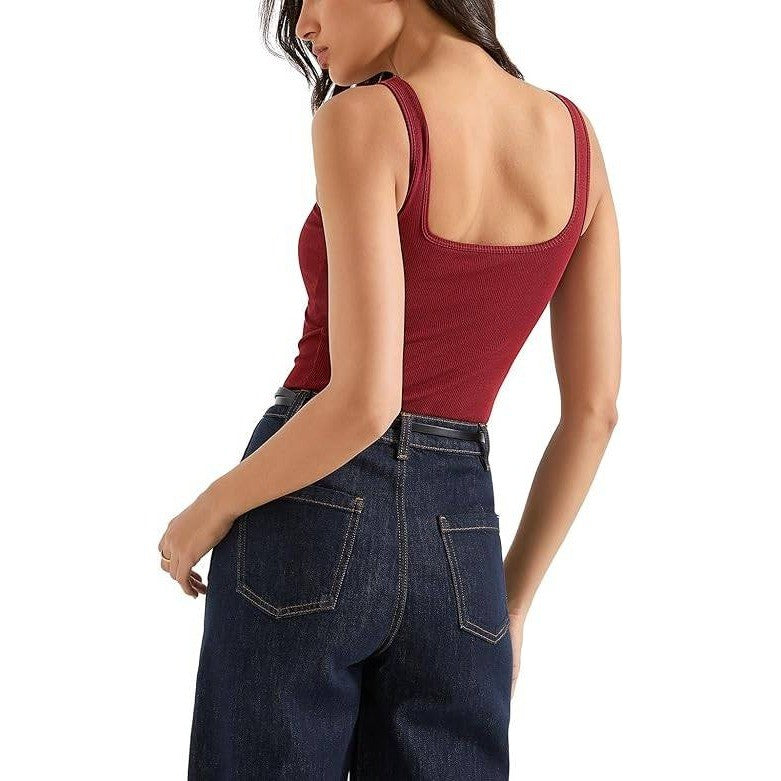MSRP $13 SUUKSESS Women's Wine Red S Cotton Ribbed Built in Bra Tank Tops Shirt