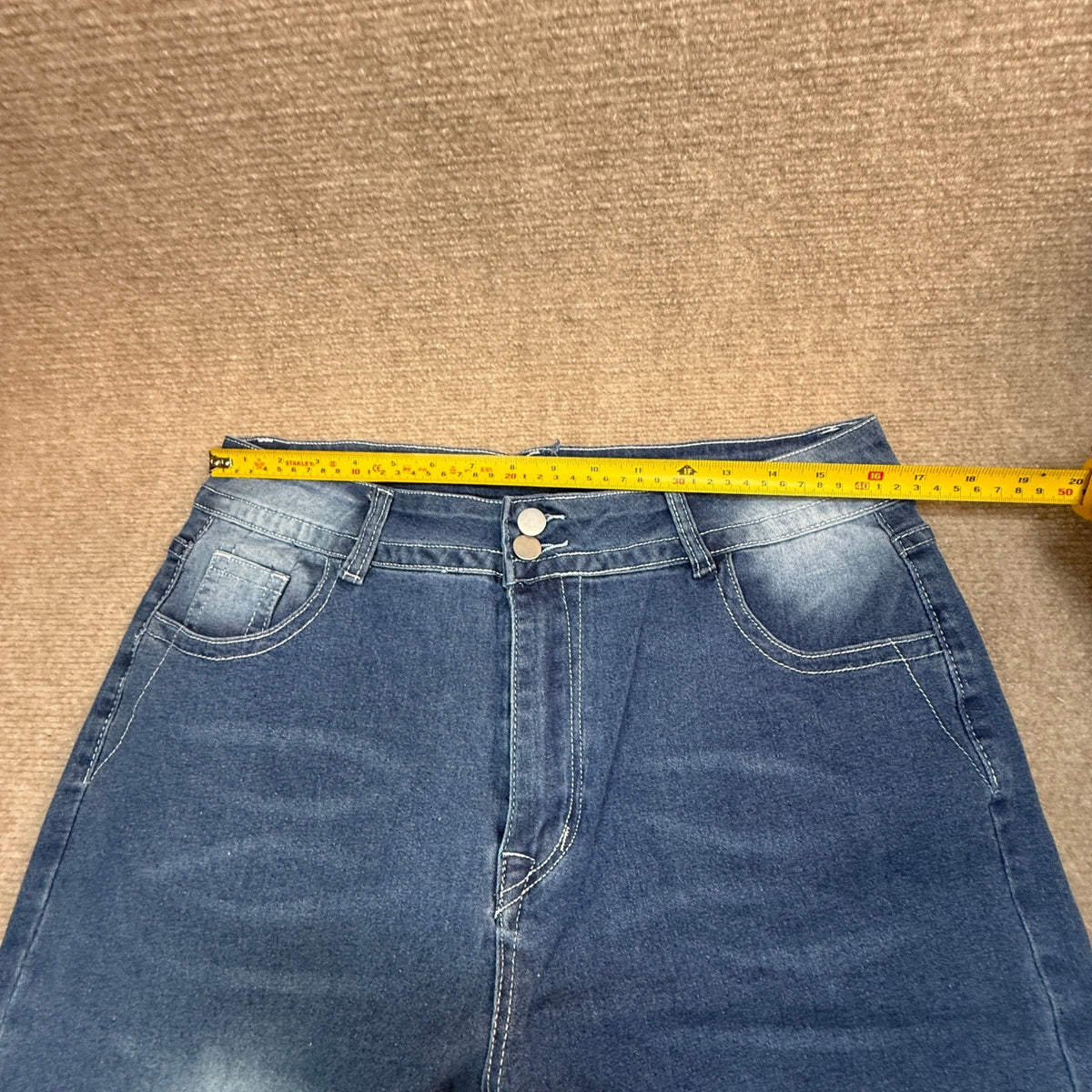 Women's XXL Blue Bootcut Flare Jeans High Waist Cross Wing Embroidered Back