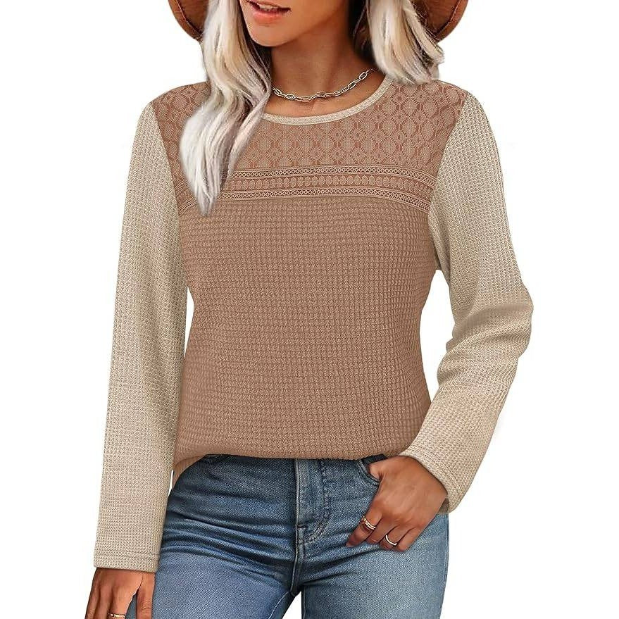 WIHOLL Women's XXL Lace Long Sleeve Shirt Loose Fit Top Casual Lightweight