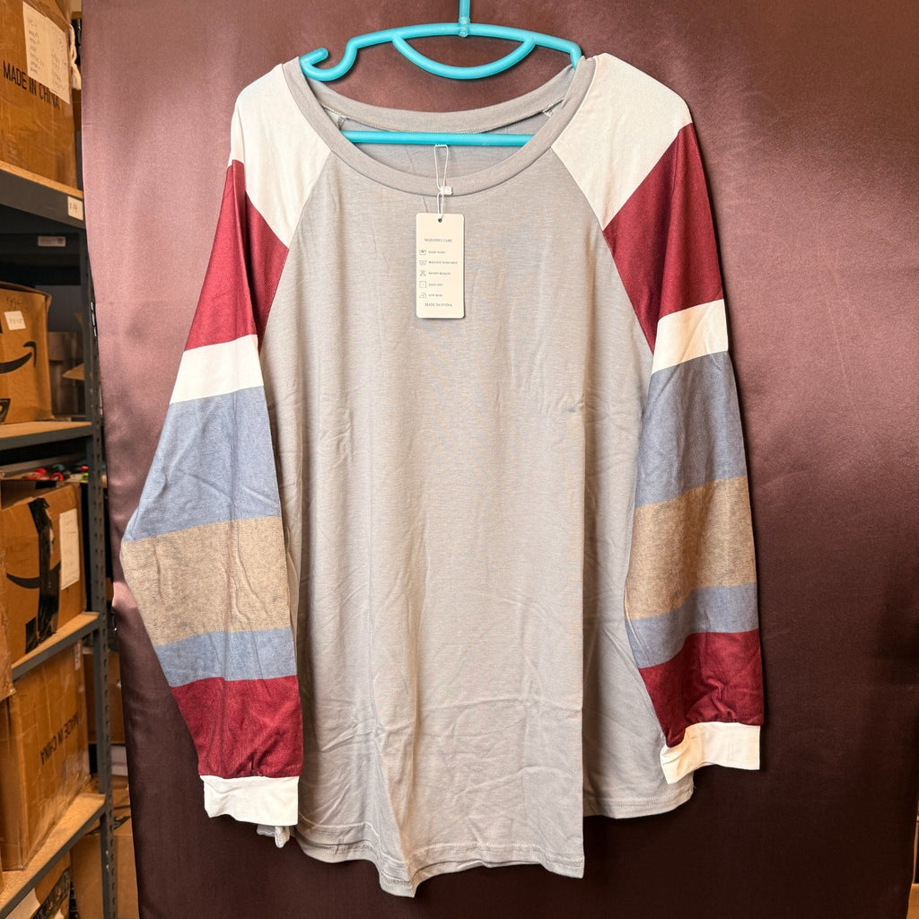 ROSRISS Women's 14W-28W Long Sleeve Tunic Crewneck Colorblock Striped Tee Shirt