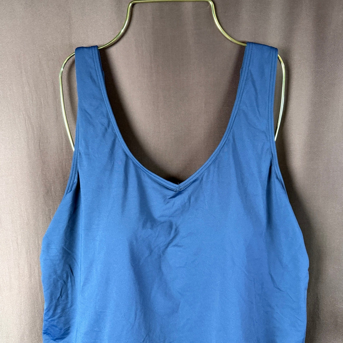 Lands' End Women's L LONG Deep Sea Navy V Neck One Piece Fauxkini Swimsuit