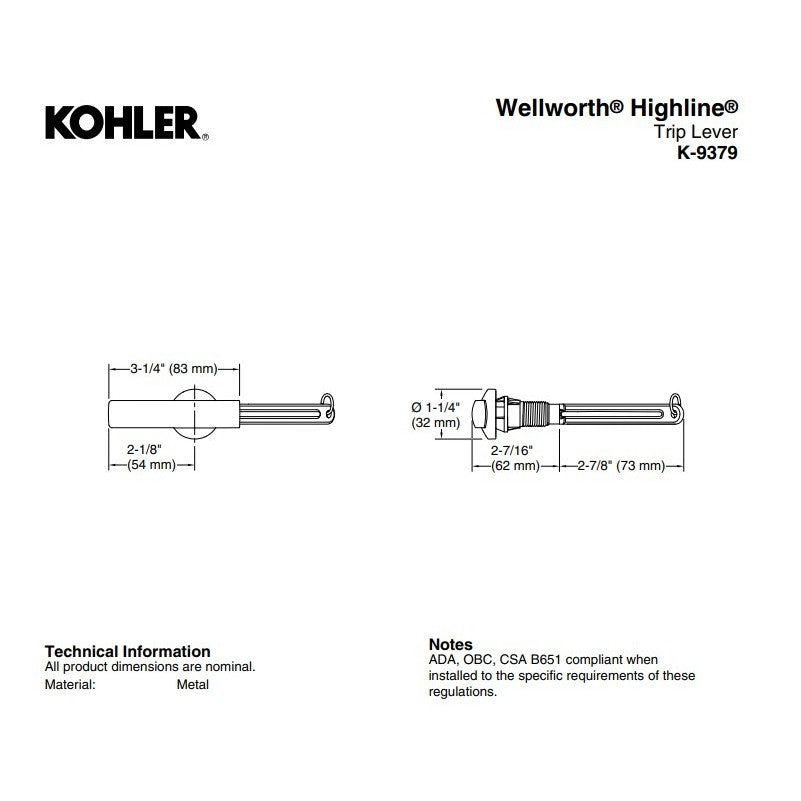 Kohler 9379-RGD Wellworth Highline Trip Lever Vibrant Polished Rose Gold