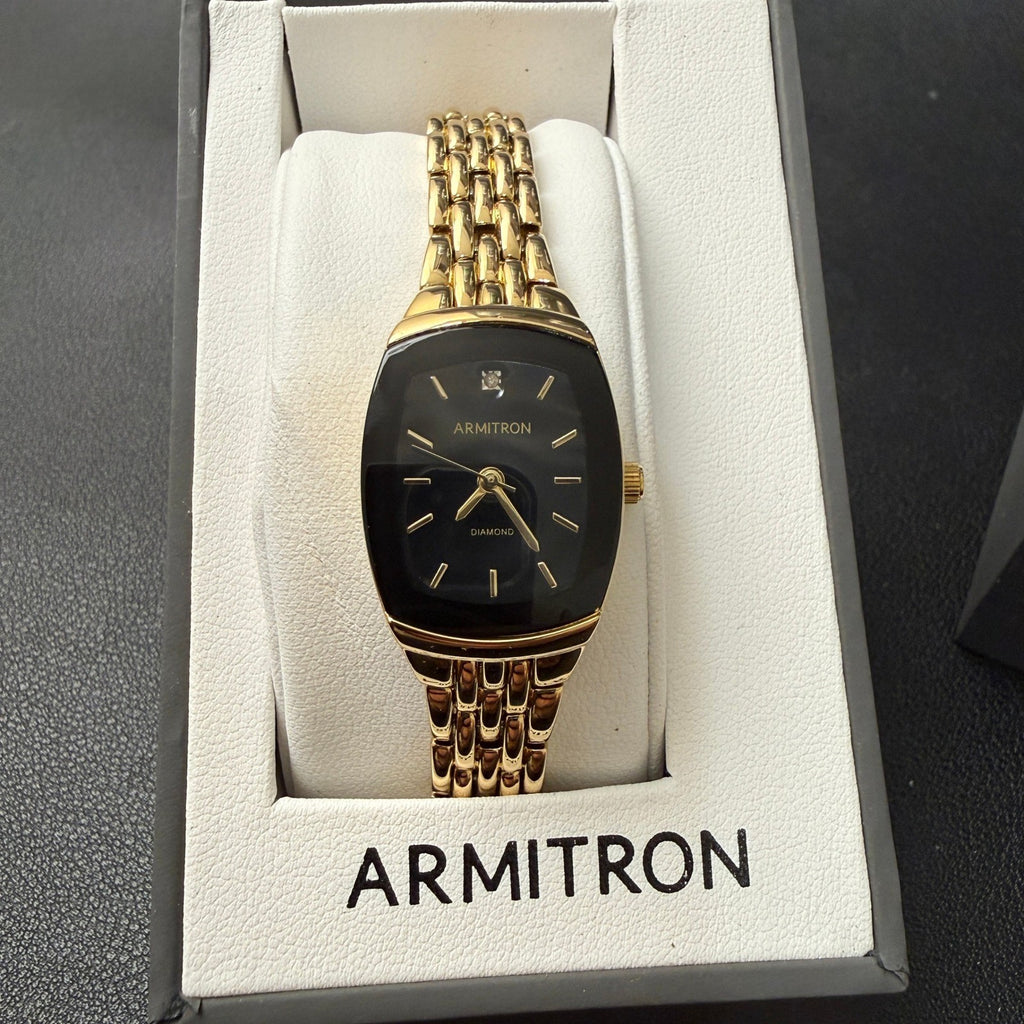 Armitron 75/5195GP Womens Gold Tone Diamond Accented Bracelet Watch New Battery