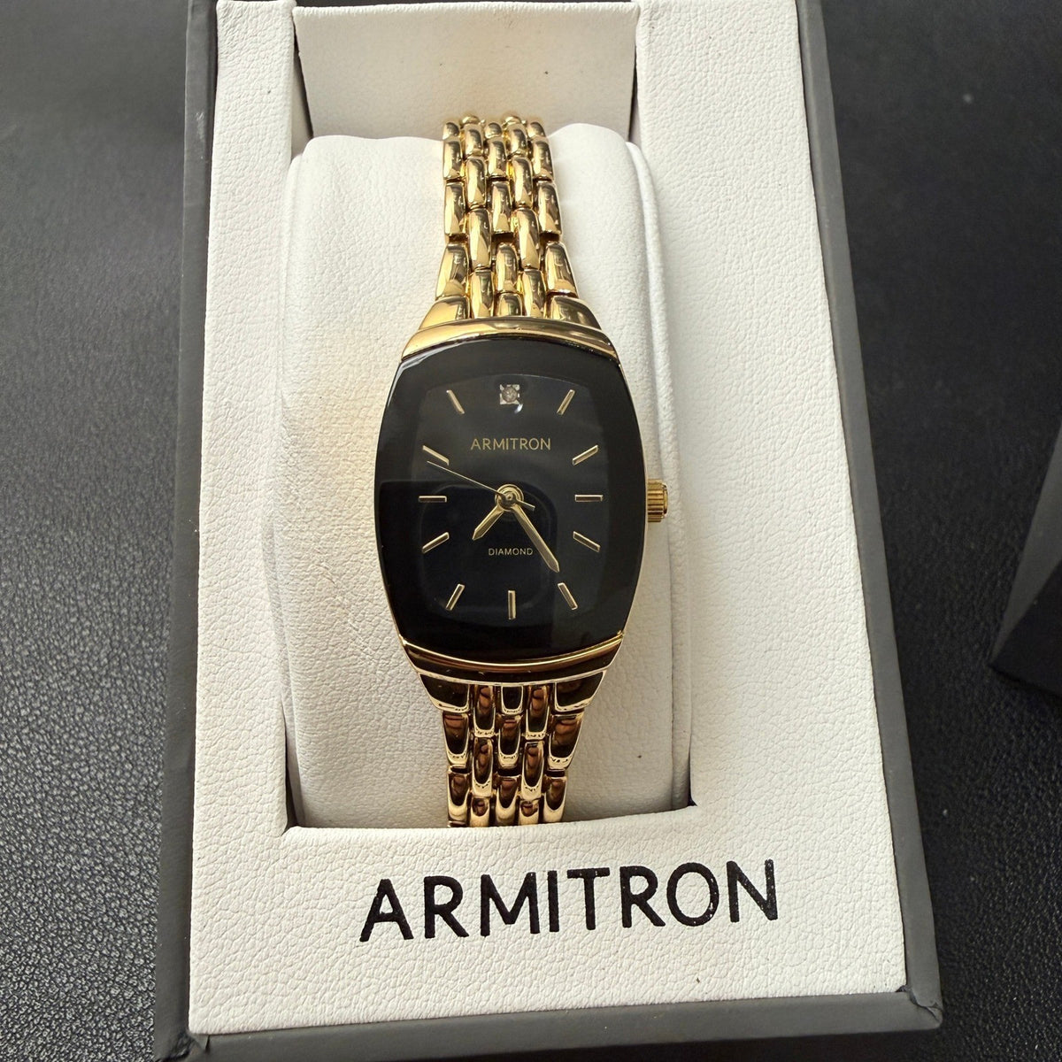 Armitron 75/5195GP Womens Gold Tone Diamond Accented Bracelet Watch New Battery