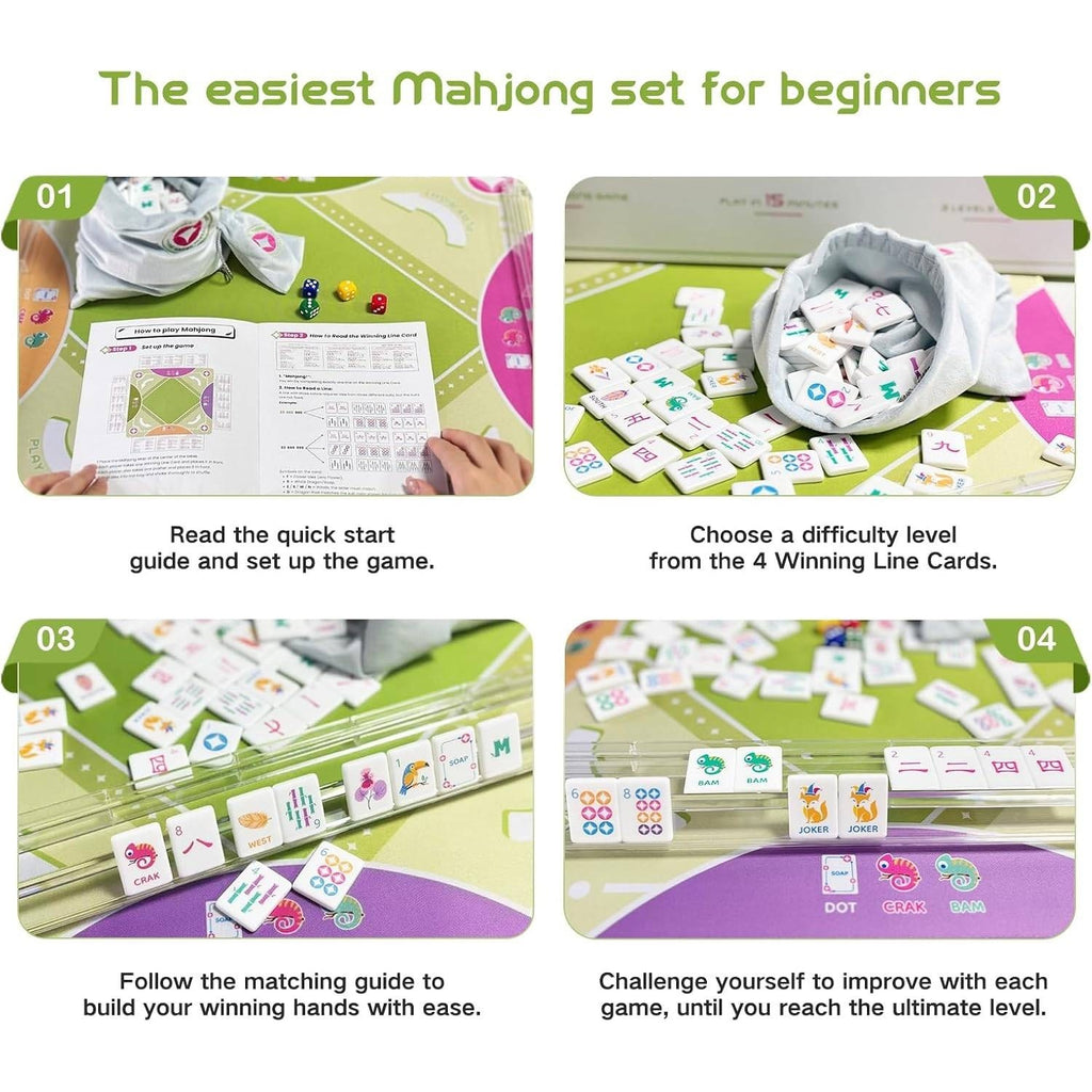 Virora Mahjong Mini Mahjong Set for Kids & Beginners, Green Portable Travel Mah