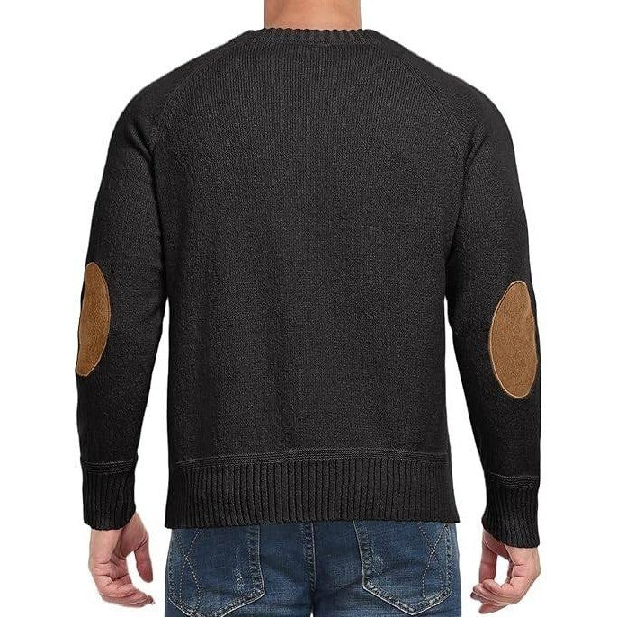 New NUOKESASI Men's Black XL Long Sleeve Cable Knit Sweater w/ Elbow Patches