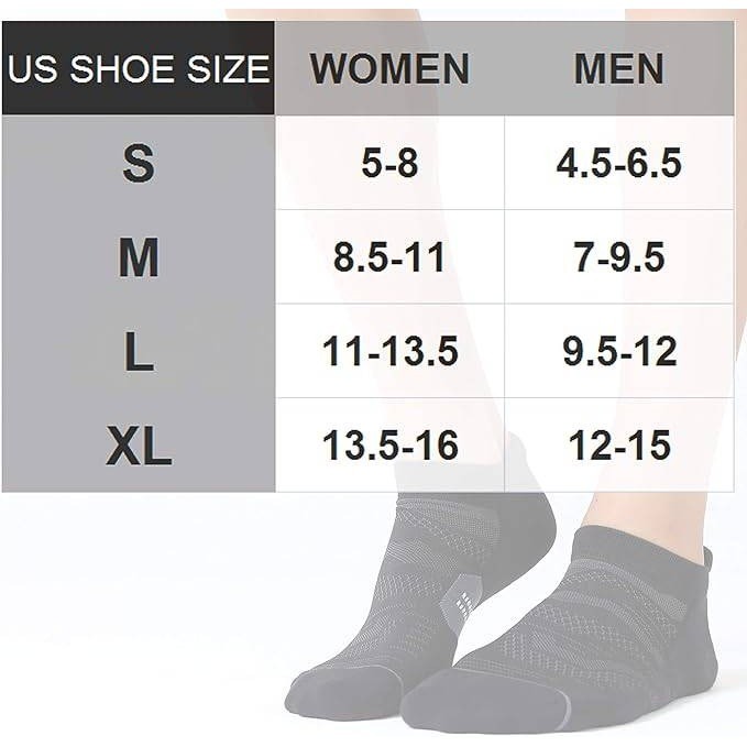 Set of 6 CS CELERSPORT Men's L Black Ankle Running Socks with Cushion, Arch Su
