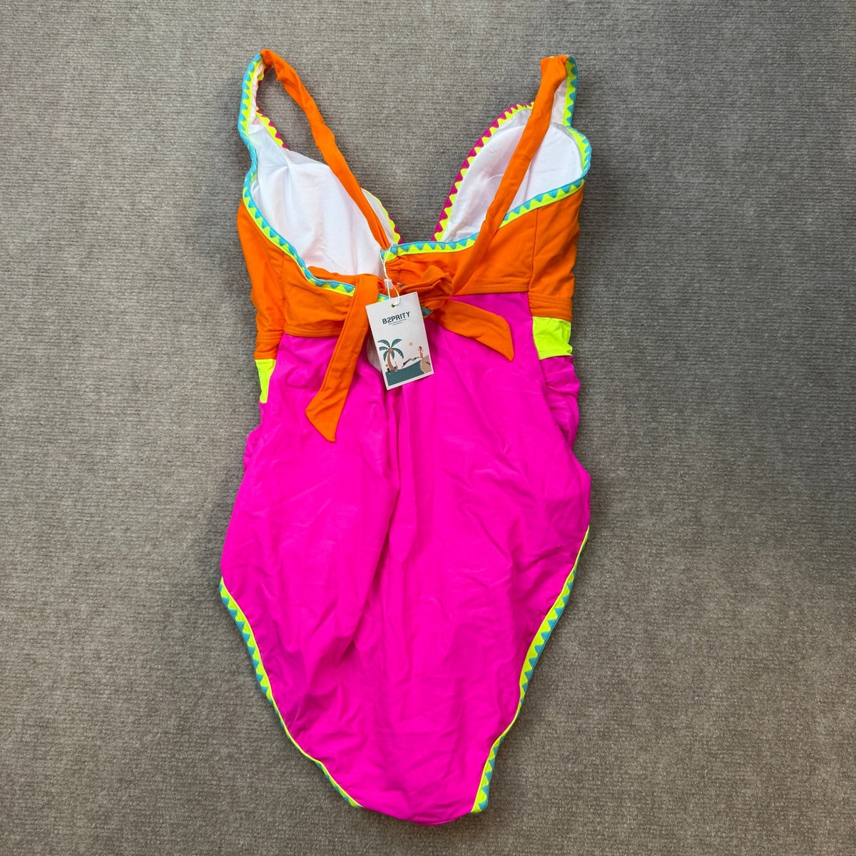 MSRP $49 B2prity Women's XL Orange/Pink One Piece Swimsuit Tummy Control Tie