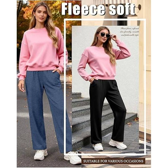 Set of 3 MSRP $64 Oakgarden Women's L Fleece Lined Sweatpants, Wide Leg Baggy
