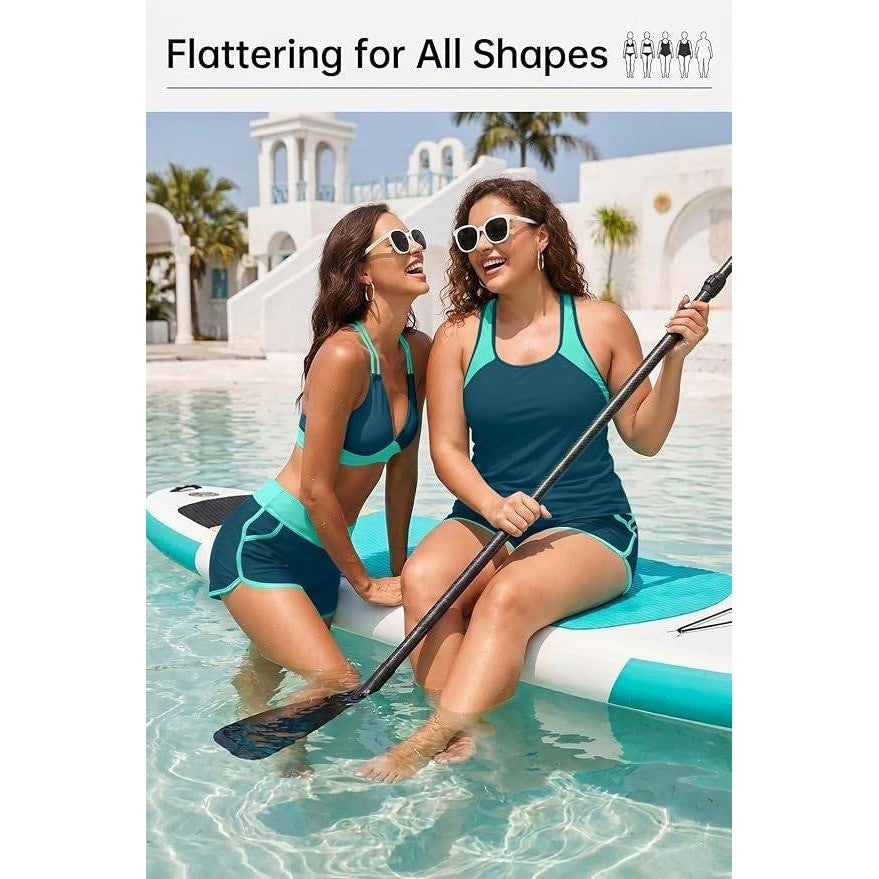 MSRP $41 Daci Women's L 3 Piece Tankini Swimsuit Tummy Control with Bra Pocket