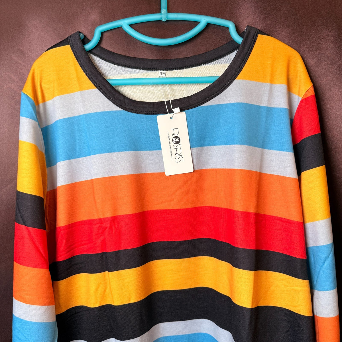 ROSRISS Women's 14W-18W Striped Sweatshirt Colorblock Long Sleeve Shirt Tunic