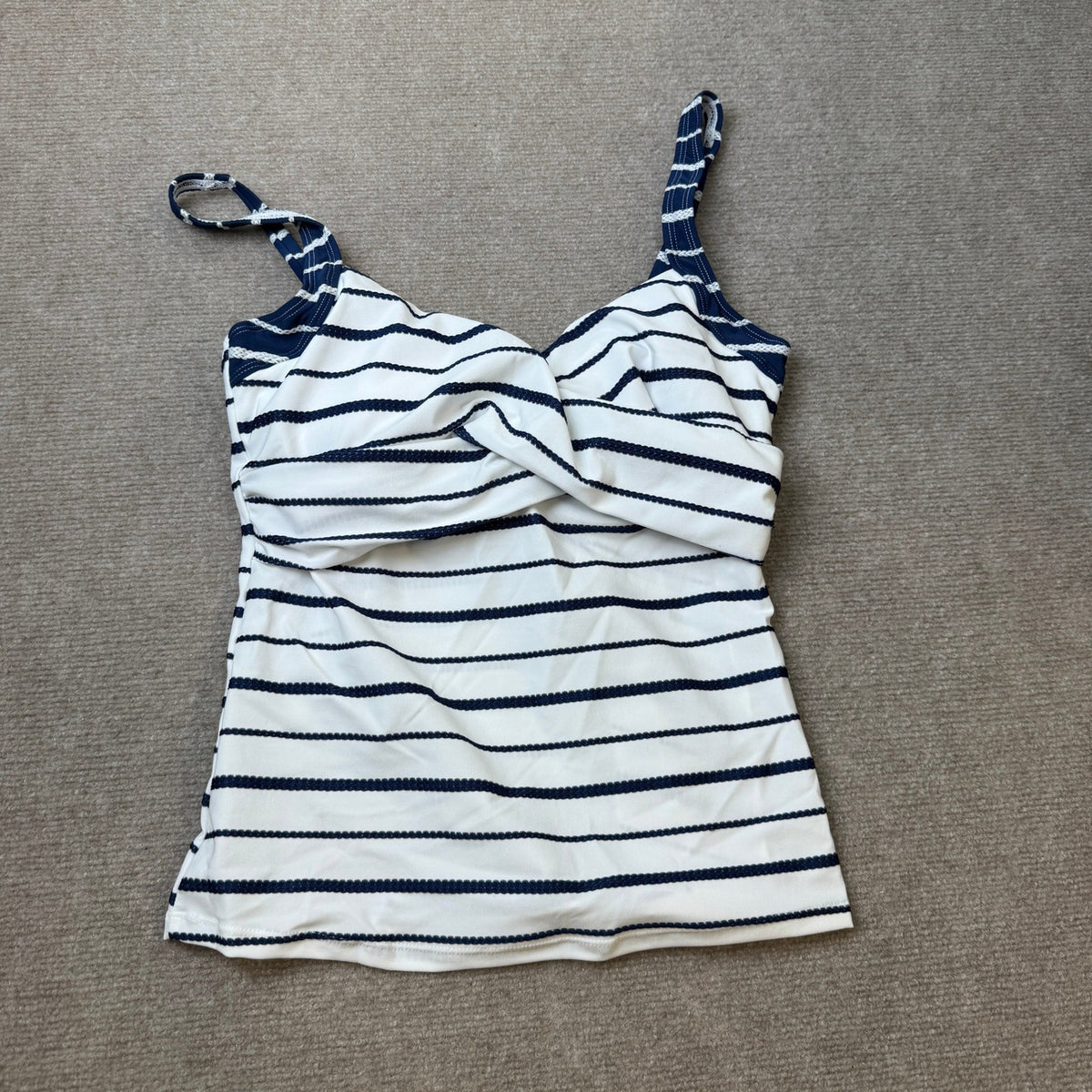 Liz Claiborne Womens 8 Blue White Striped Twist Front Tankini Top Swimsuit