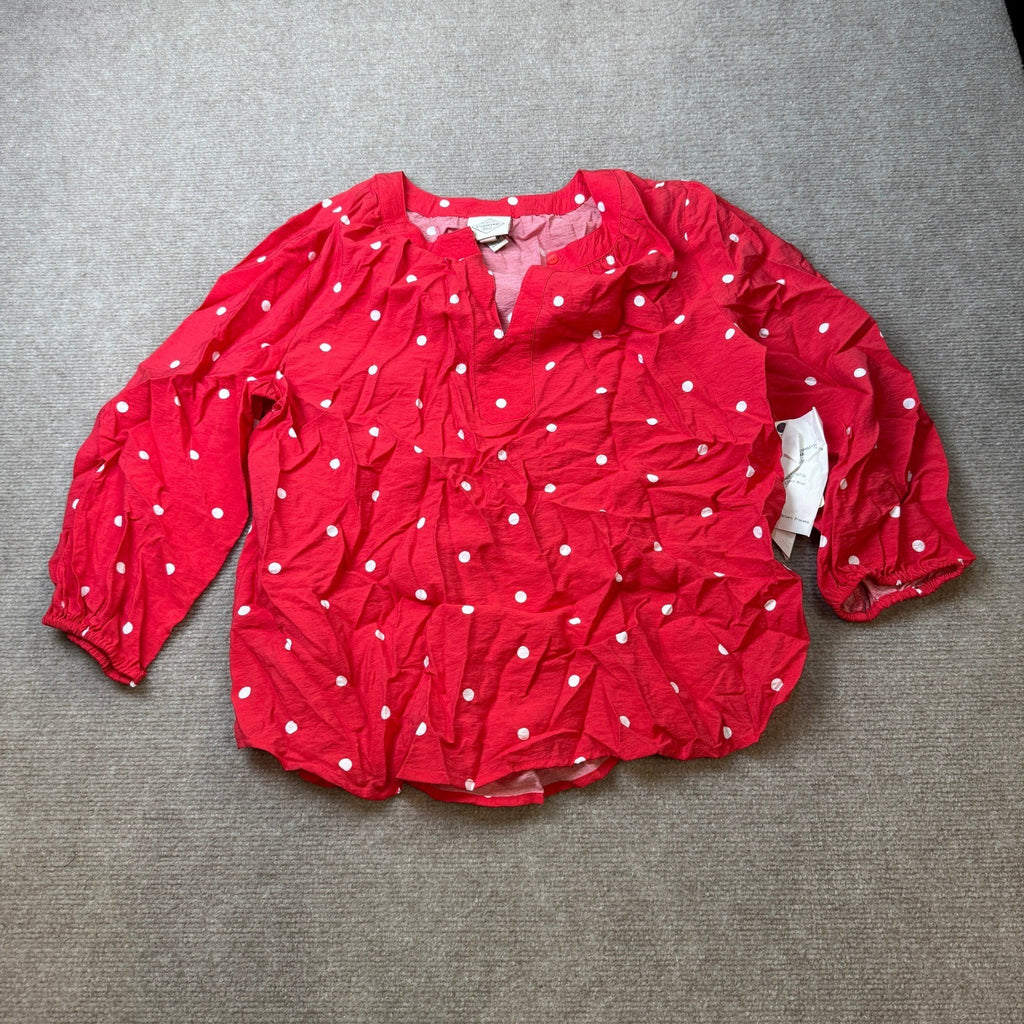 MSRP $44 St. John's Bay Womens S Red Dot Split Crew Neck 3/4 Sleeve Blouse