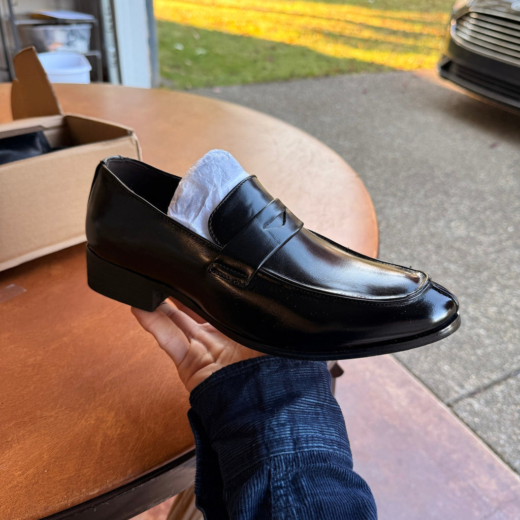 Santimon Men's US 6 Black Slip On Penny Loafers Formal Casual Dress Shoes