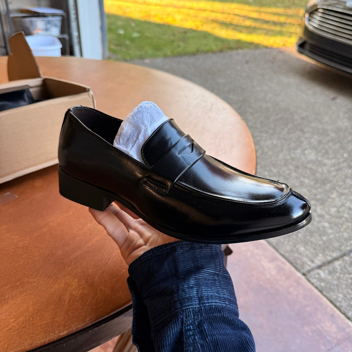 Santimon Men's US 6 Black Slip On Penny Loafers Formal Casual Dress Shoes
