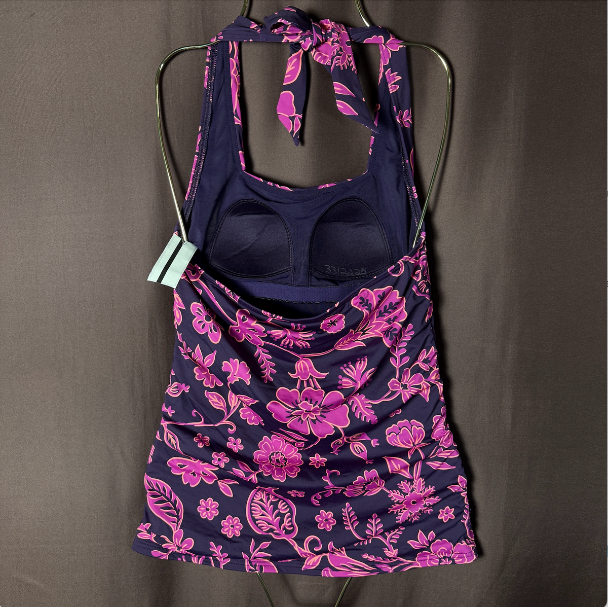Lands' End Women's 2-4 Square Neck Swimsuit Halter Tankini Top Blackberry Ornate