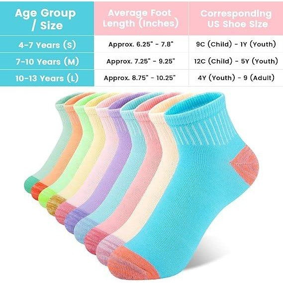 Set of 20 BOSSUN Multicolor 7-10Y Girls Ankle Socks Comfortable Breathable for