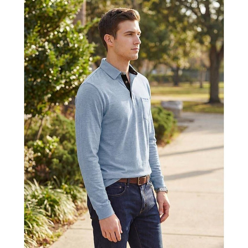 MSRP $36 Envmb Men's L Casual Long Sleeve Polo Shirt Button Collared Golf Shirt