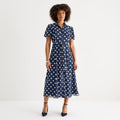 MSRP $89 52Seven Womens XL Navy White Dots Short Sleeve Midi Shirt Dress